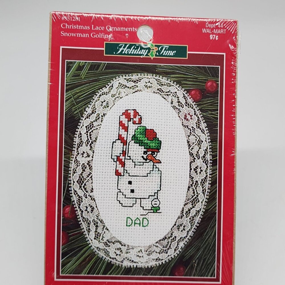 Cross Stitch Kit Snowman Dad Golfing Oval Christmas Lace Ornament